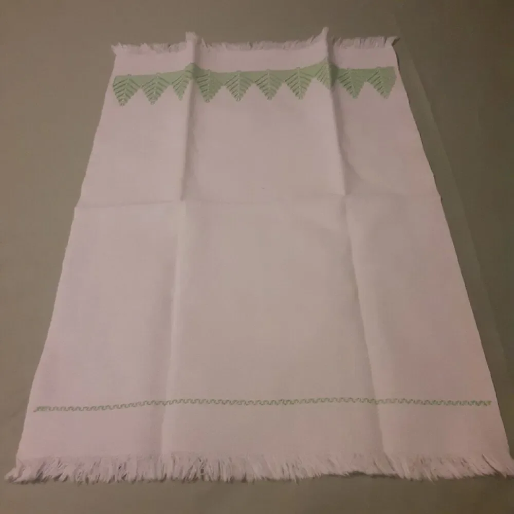 Vintage Swiss Embroidered Christmas Tea Towel Fringed